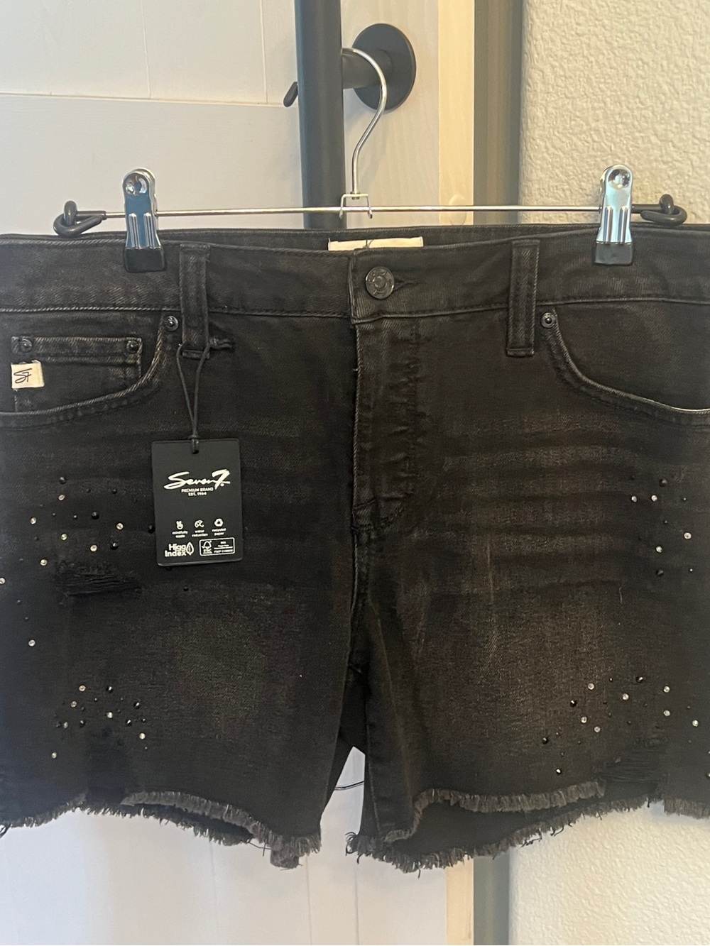 Seven7 Black Distressed Denim Shorts with Stud Accents